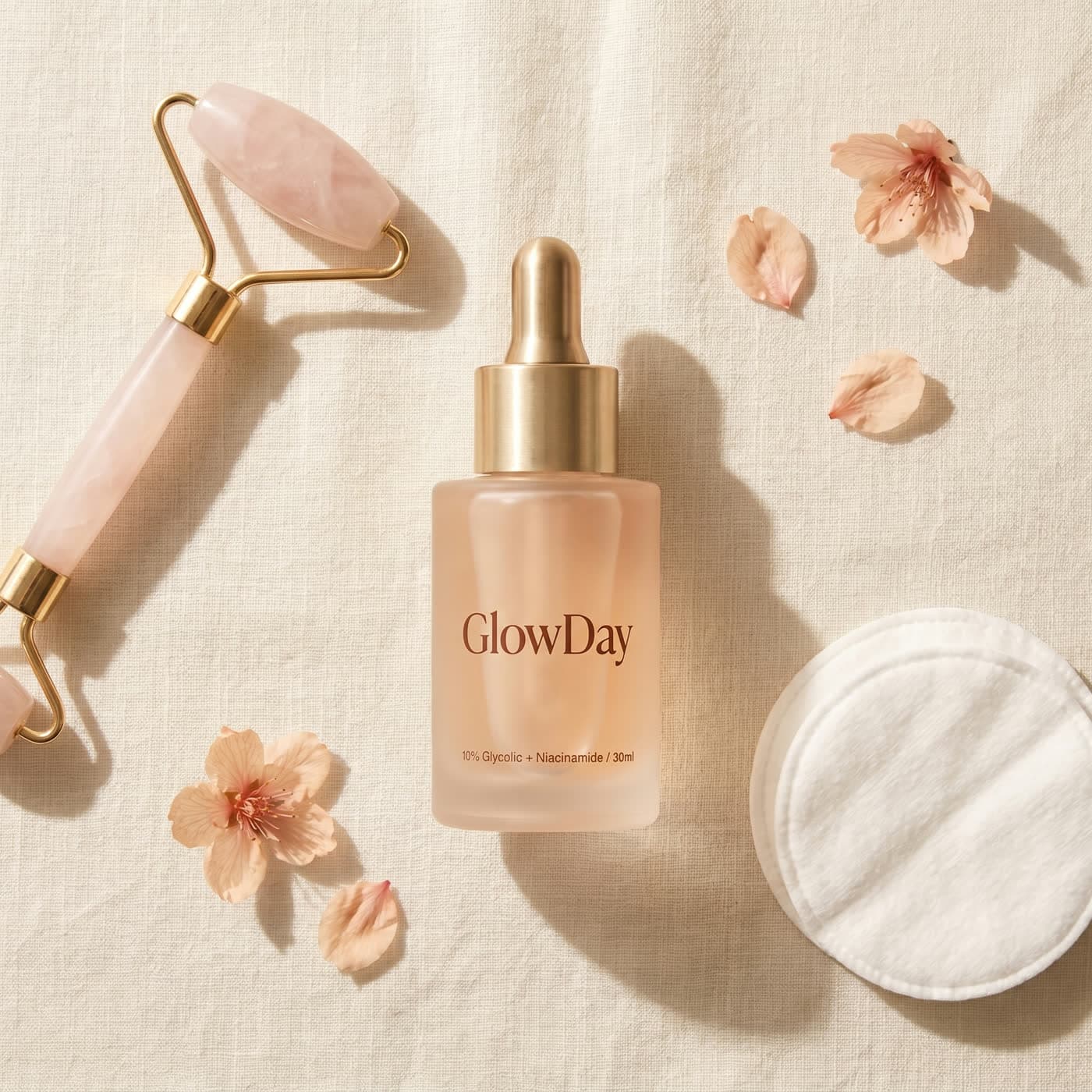 GlowDay editorial flatlay
