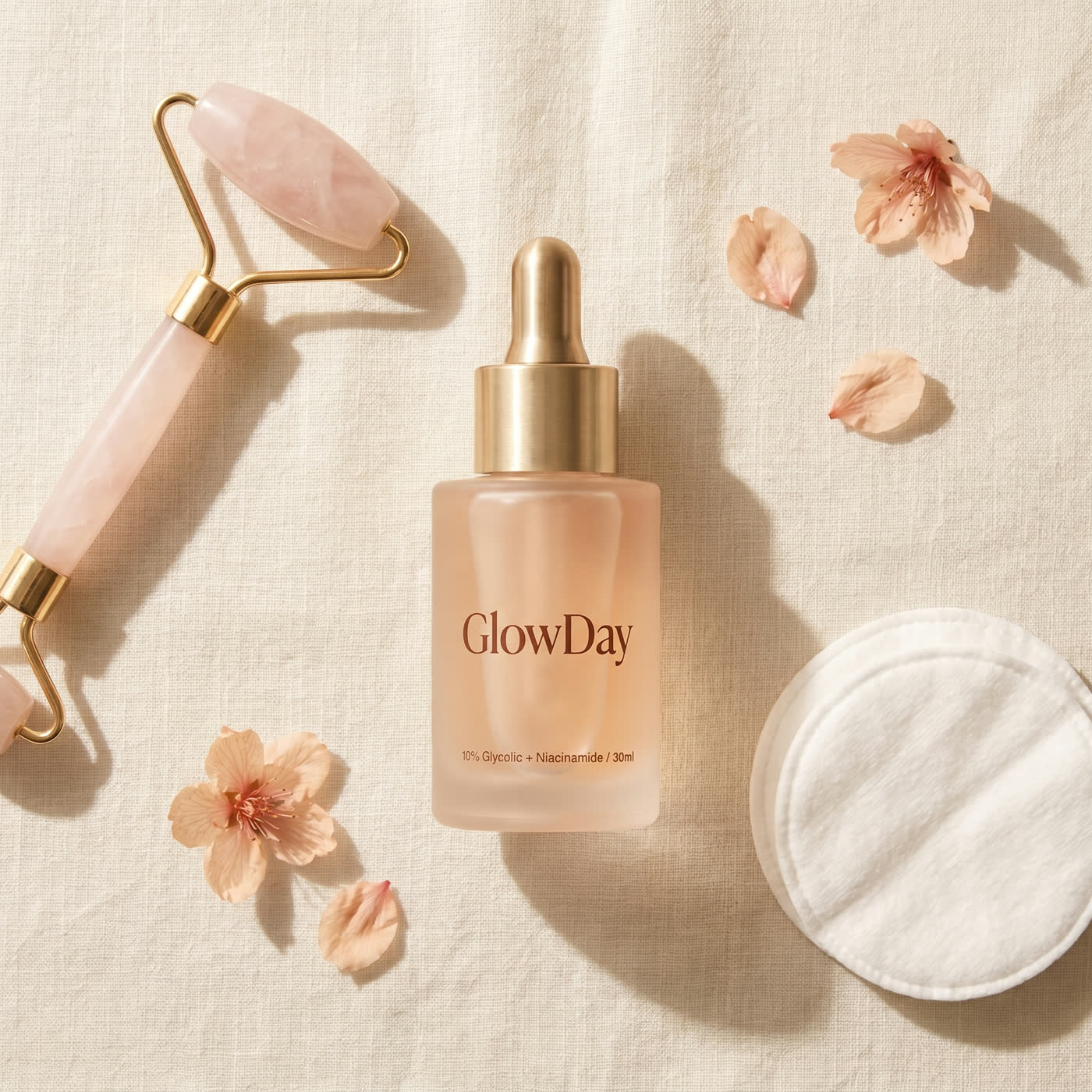 GlowDay editorial flatlay